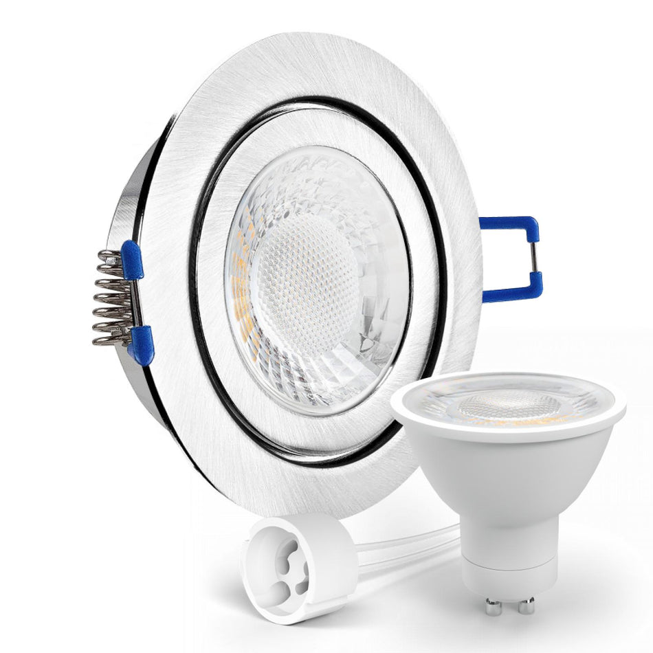 LED Einbaustrahler Spot Feuchtraum IP44 Edelstahl gebürstet rund Glas Lochmaß Ø 60mm - 75mm GU10 230V