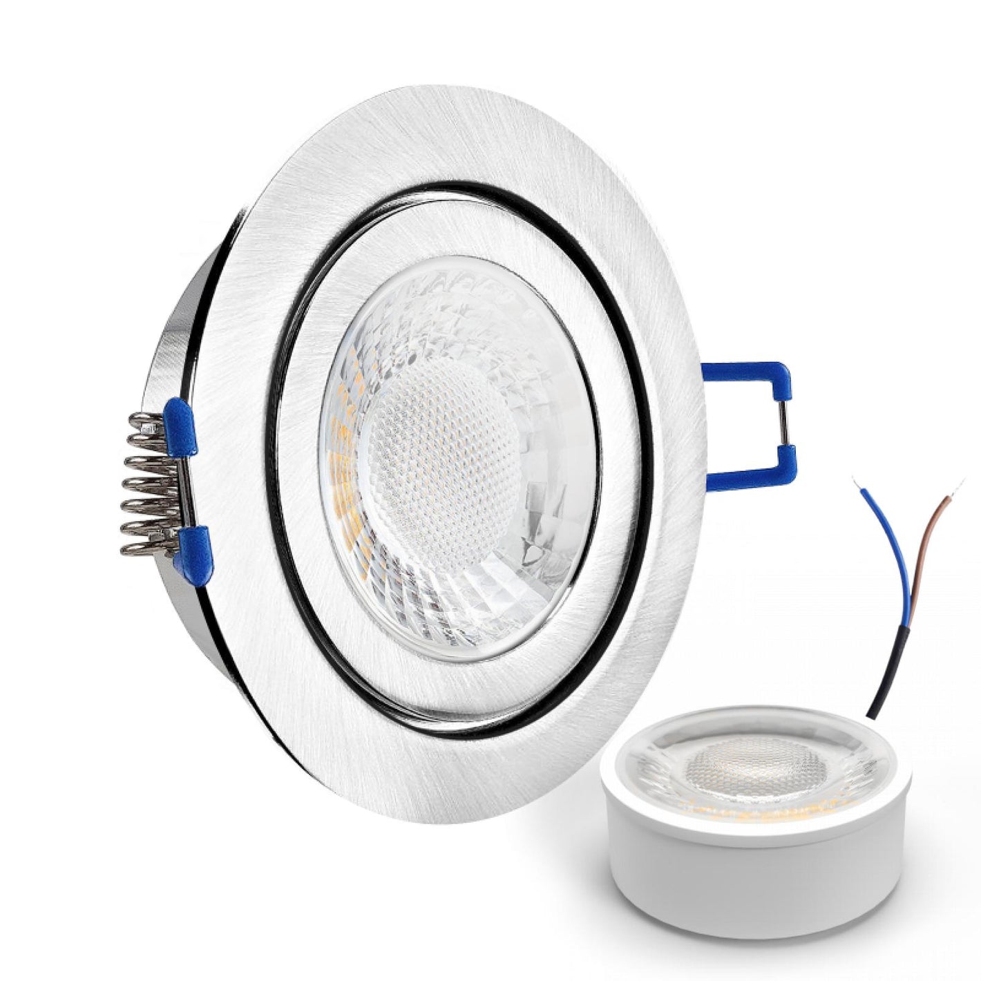 CONCEPTRUN LED Einbaustrahler Spot Feuchtraum IP44 Edelstahl gebürstet rund Glas Lochmaß Ø 60mm - 75mm geringe Tiefe 25mm 5W LED Modul flach dimmbar neutralweiß 230V