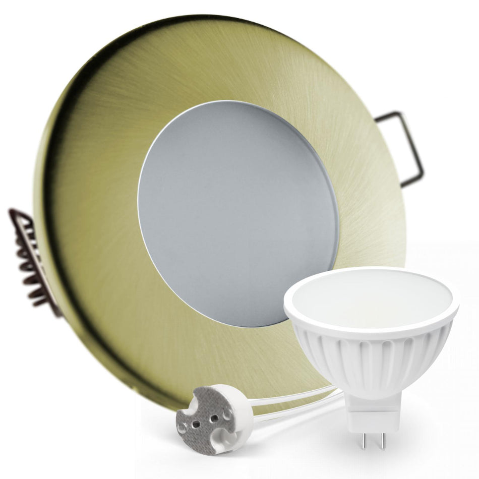 CONCEPTRUN LED Einbaustrahler Spot Feuchtraum IP44 Gold-Messing gebürstet rund Lochmaß Ø 68mm - 75mm Tiefe 55mm Fassung
