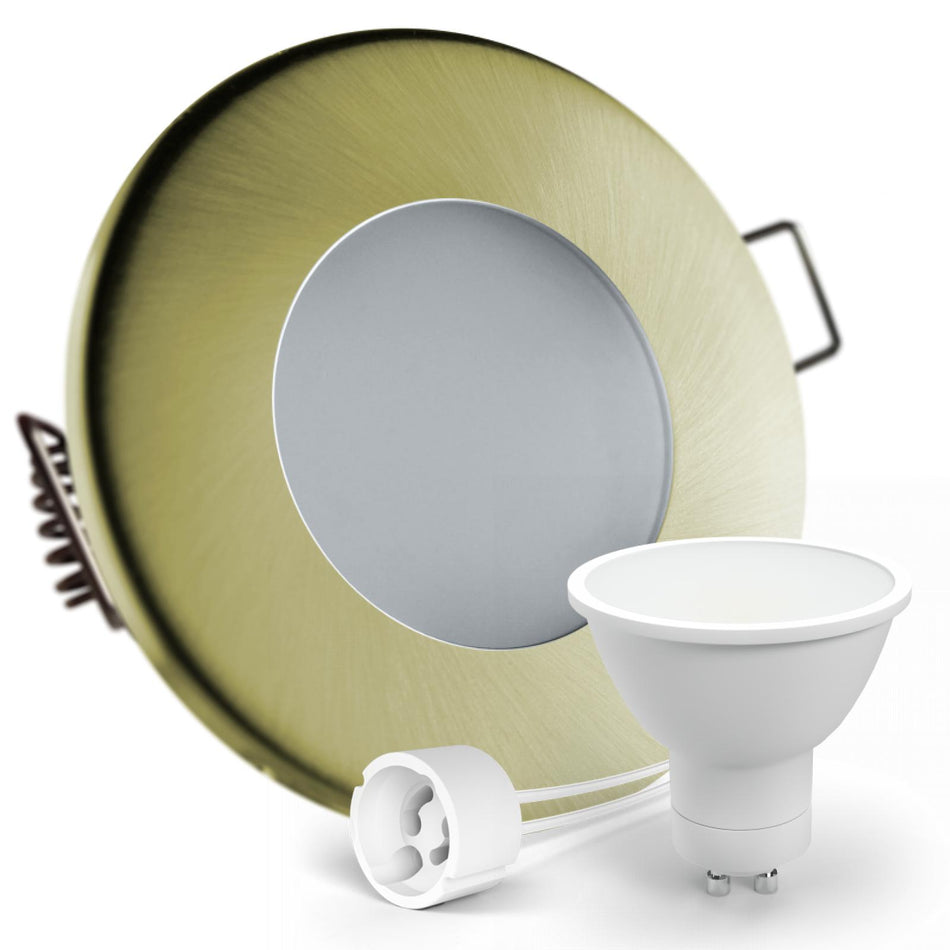 CONCEPTRUN LED Einbaustrahler Spot Feuchtraum IP44 Gold-Messing gebürstet rund Lochmaß Ø 68mm - 75mm Tiefe 64mm Fassung