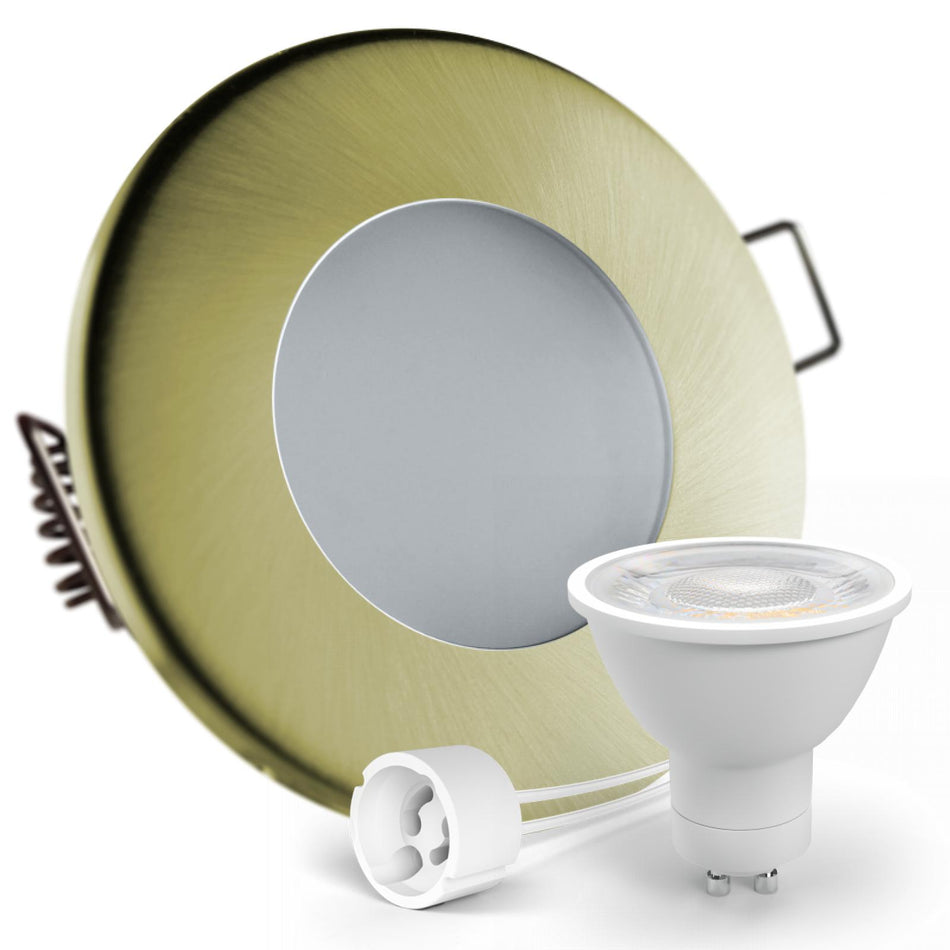 LED Einbaustrahler Spot Feuchtraum IP44 Gold-Messing gebürstet rund Lochmaß Ø 55mm - 75mm GU10 230V