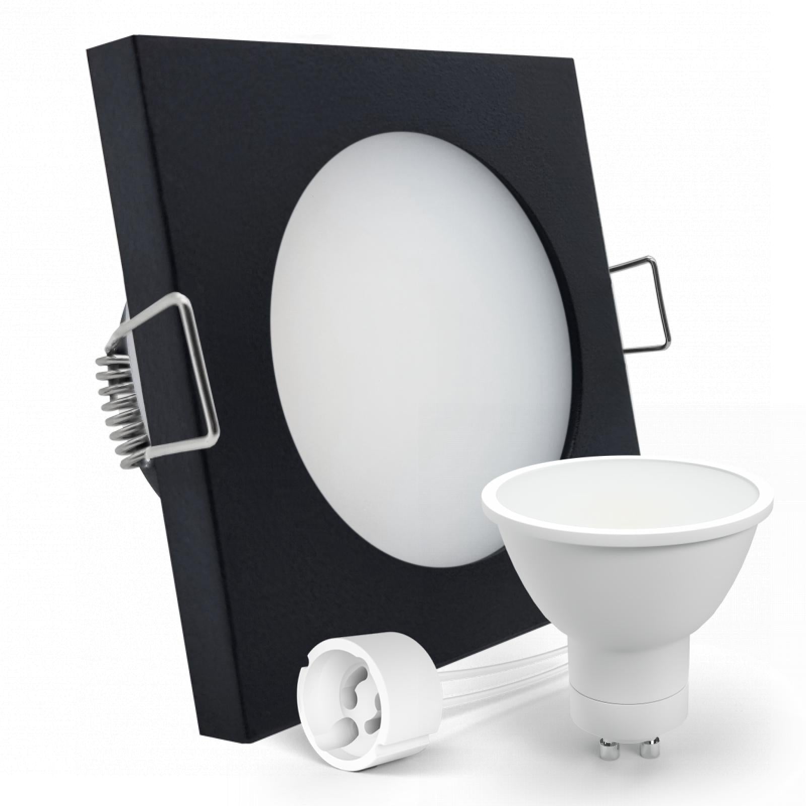 CONCEPTRUN LED Einbaustrahler Spot Feuchtraum IP44 schwarz eckig Glas Lochmaß Ø 60mm - 75mm Tiefe 64mm Fassung