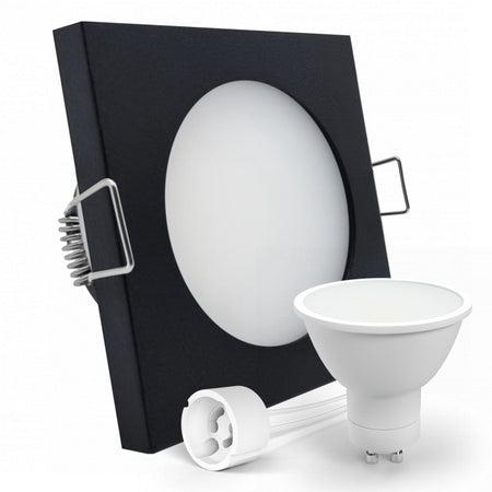 CONCEPTRUN LED Einbaustrahler Spot Feuchtraum IP44 schwarz eckig Glas Lochmaß Ø 60mm - 75mm Tiefe 64mm Fassung