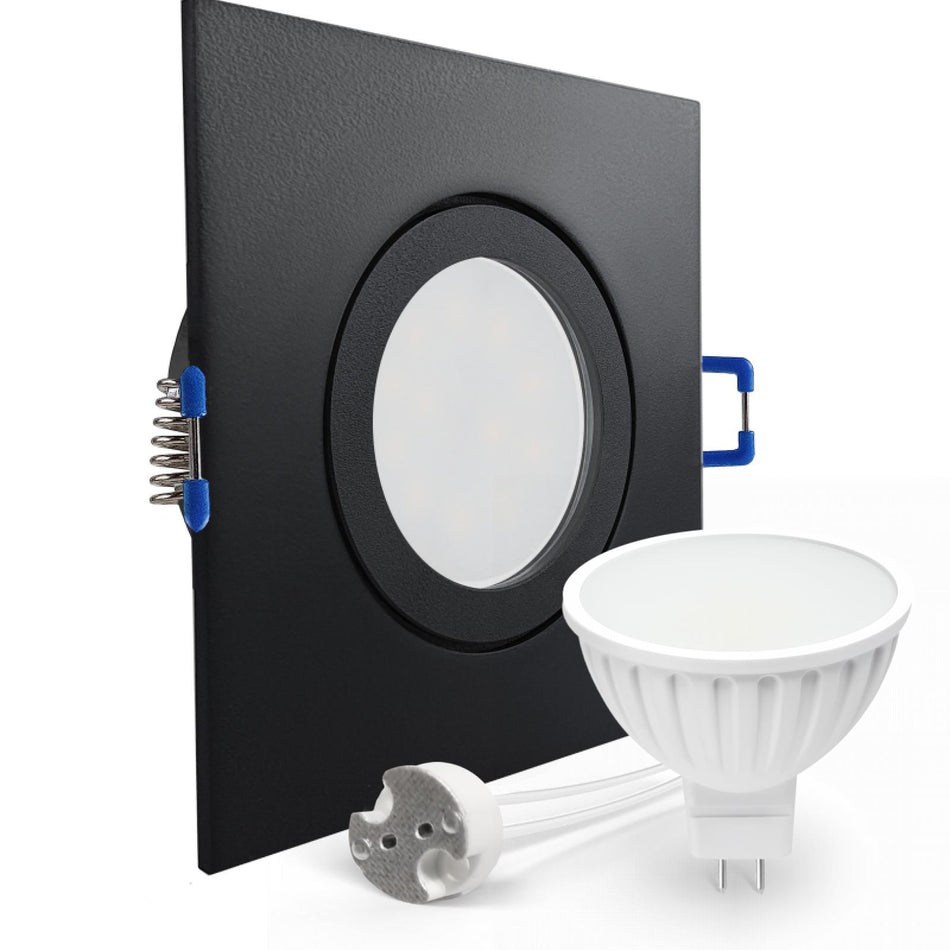 CONCEPTRUN LED Einbaustrahler Spot Feuchtraum IP44 schwarz eckig Glas Lochmaß Ø 60mm - 85mm Tiefe 55mm Fassung