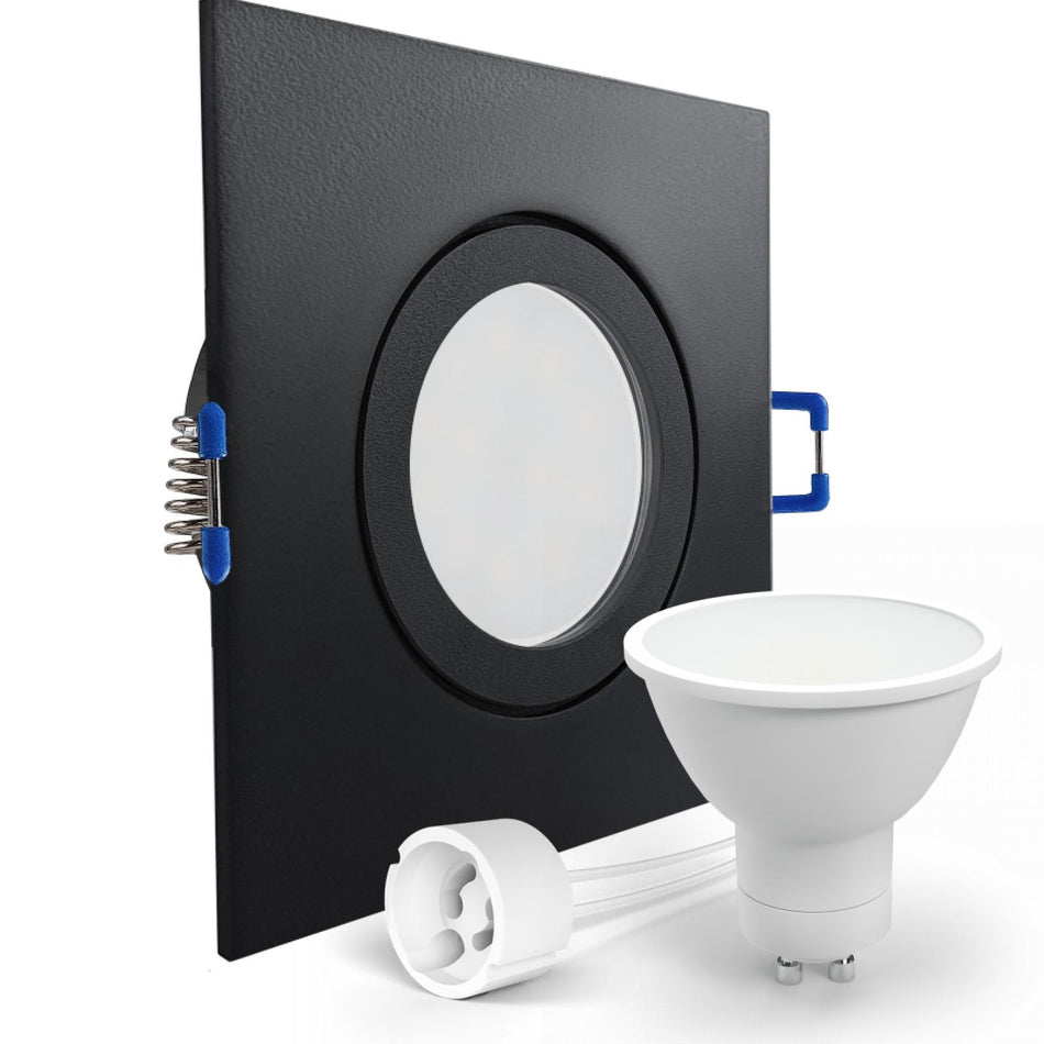 CONCEPTRUN LED Einbaustrahler Spot Feuchtraum IP44 schwarz eckig Glas Lochmaß Ø 60mm - 85mm Tiefe 64mm Fassung