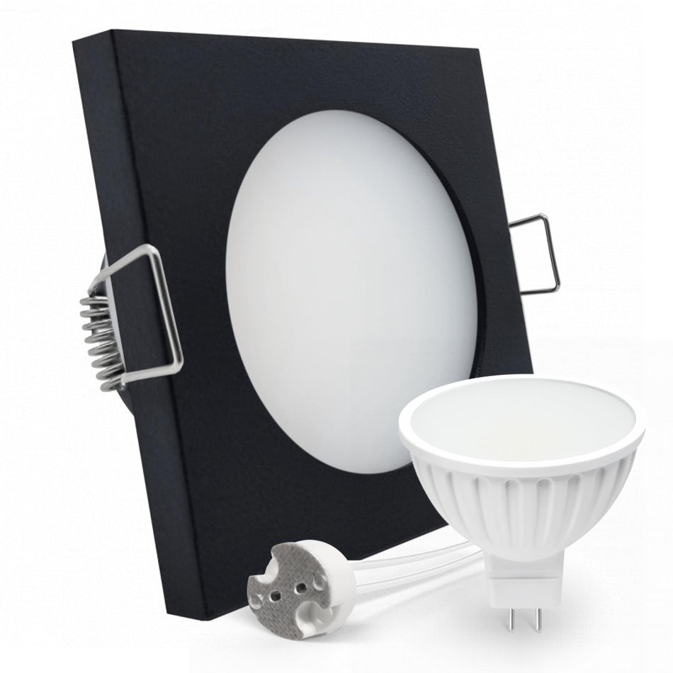 CONCEPTRUN LED Einbaustrahler Spot Feuchtraum IP44 schwarz eckig Lochmaß Ø 60mm - 75mm Tiefe 55mm Fassung