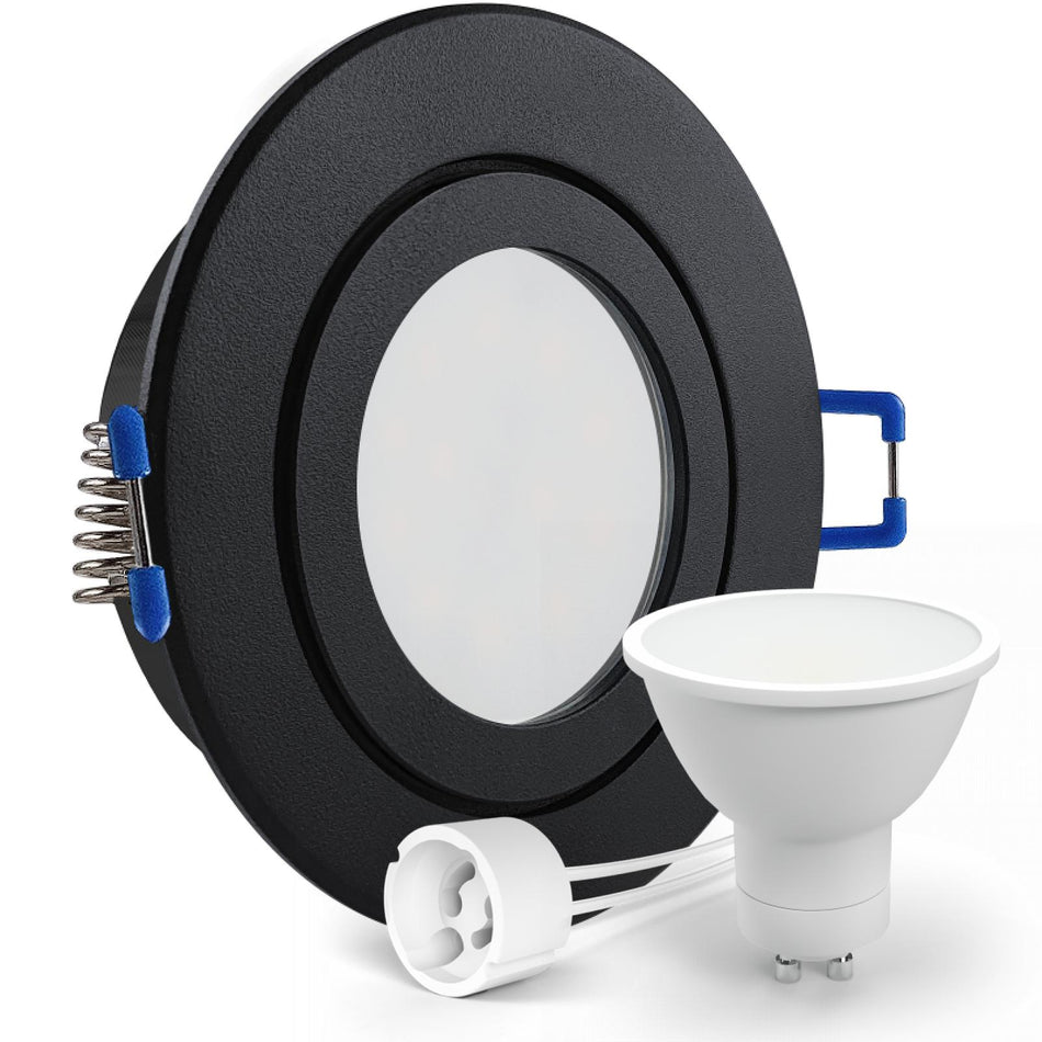 CONCEPTRUN LED Einbaustrahler Spot Feuchtraum IP44 schwarz rund Glas Lochmaß Ø 60mm - 75mm Tiefe 64mm Fassung