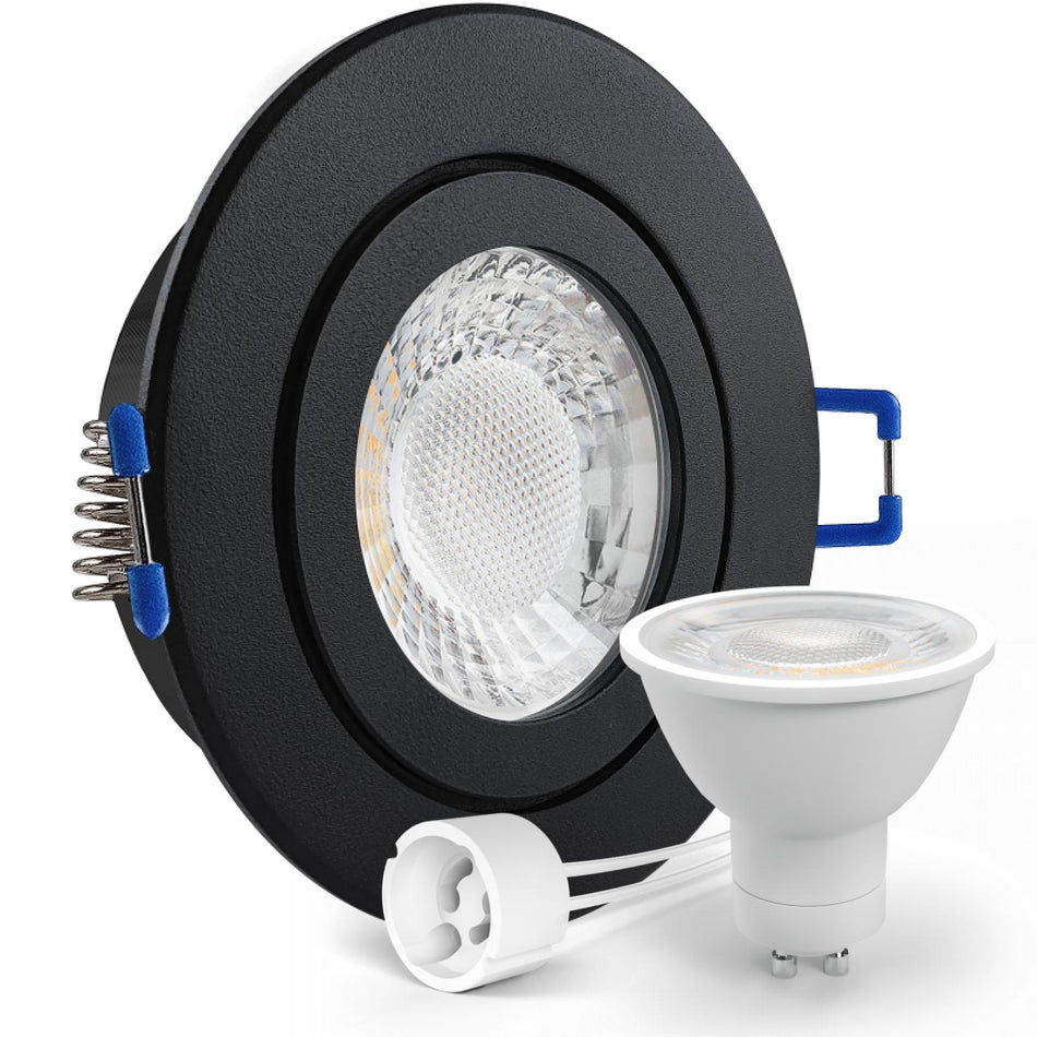 LED Einbaustrahler Spot Feuchtraum IP44 schwarz rund Glas Lochmaß Ø 60mm - 75mm GU10 230V
