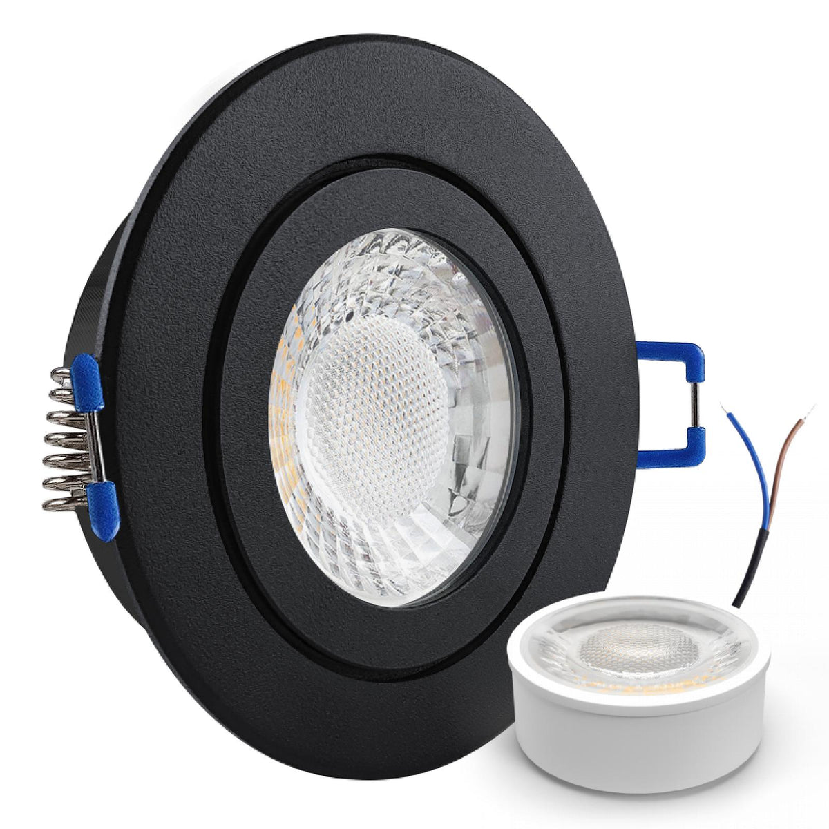 CONCEPTRUN LED Einbaustrahler Spot Feuchtraum IP44 schwarz rund Glas Lochmaß Ø 60mm - 75mm geringe Tiefe 25mm 5W LED Modul flach dimmbar neutralweiß 230V