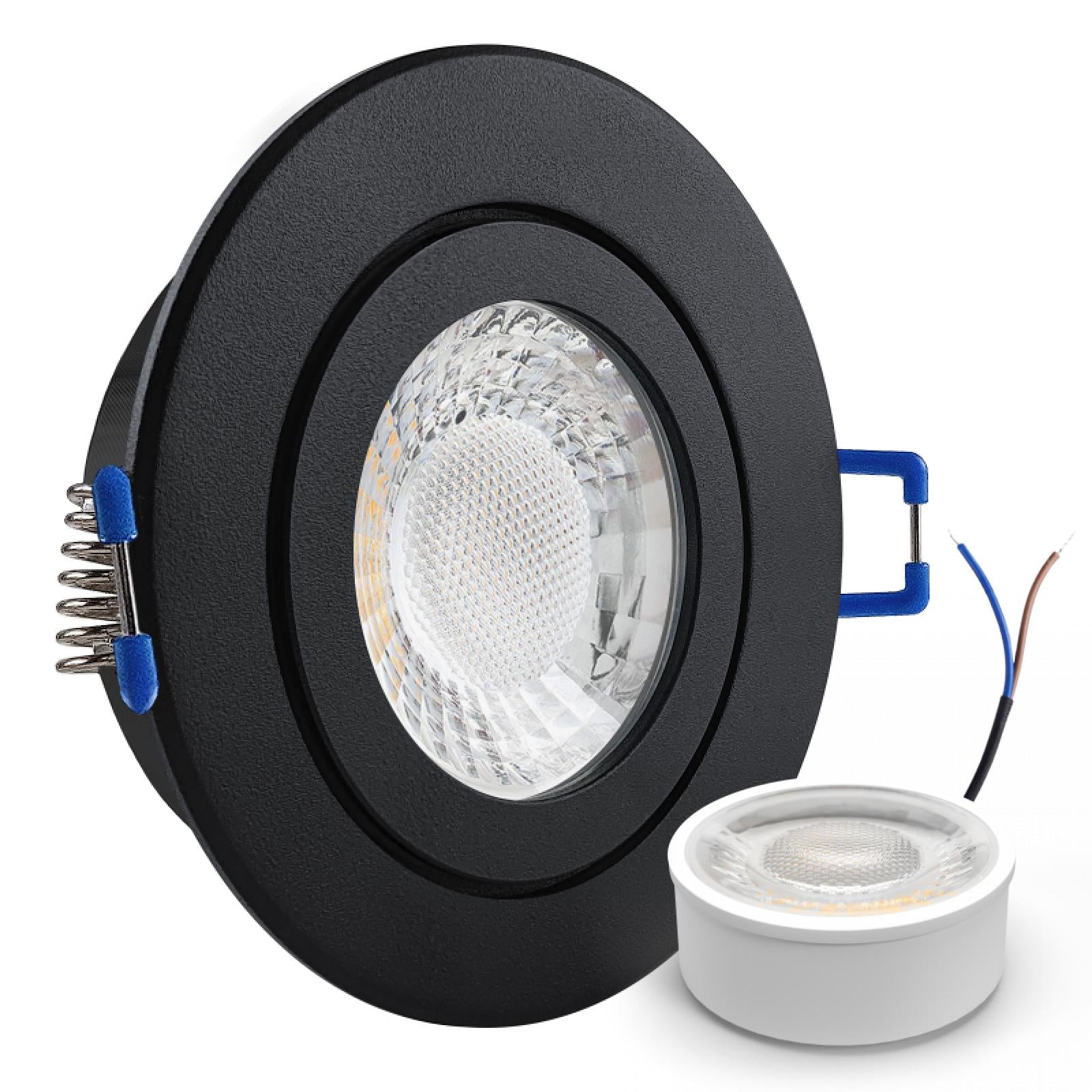 CONCEPTRUN LED Einbaustrahler Spot Feuchtraum IP44 schwarz rund Glas Lochmaß Ø 60mm - 75mm geringe Tiefe 25mm 5W LED Modul flach dimmbar neutralweiß 230V