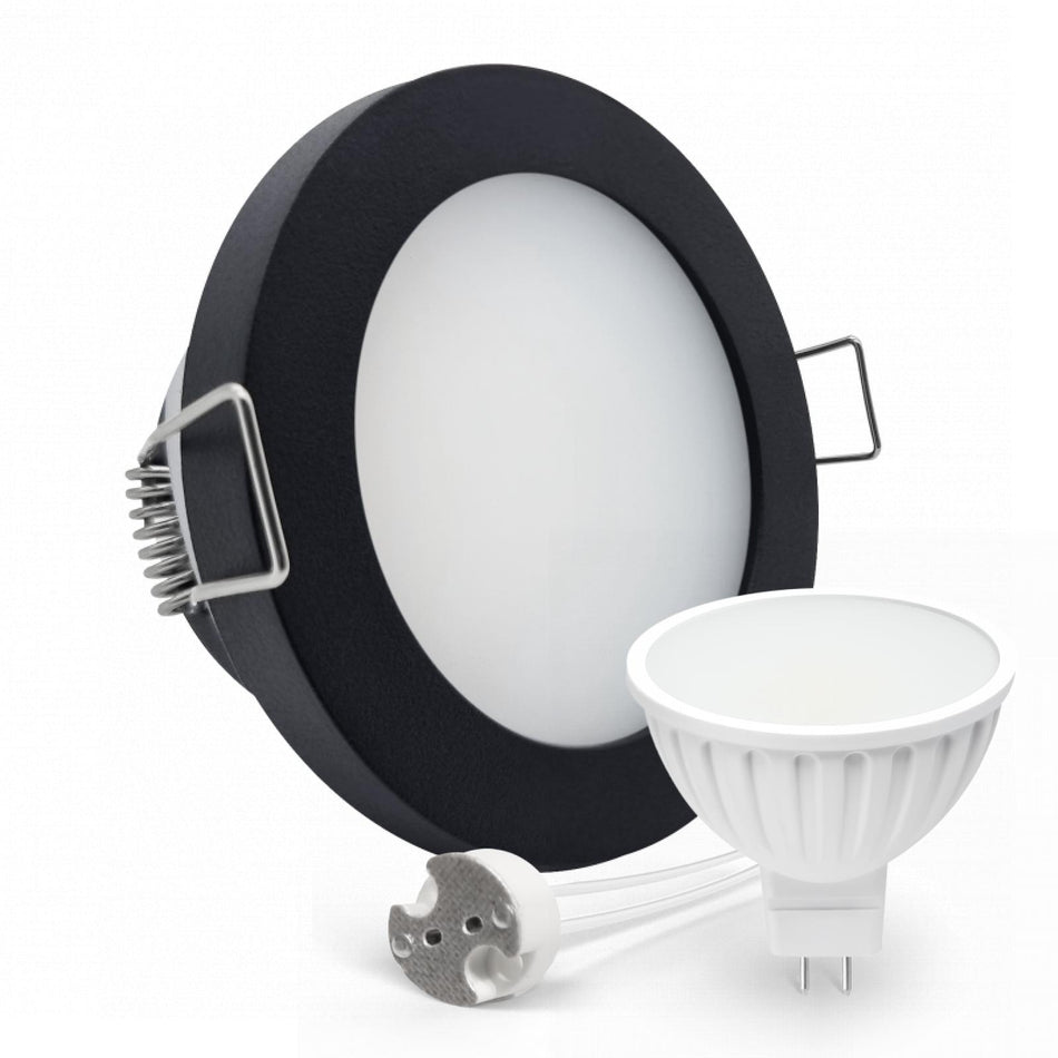 CONCEPTRUN LED Einbaustrahler Spot Feuchtraum IP44 schwarz rund Lochmaß Ø 60mm - 75mm Tiefe 55mm Fassung