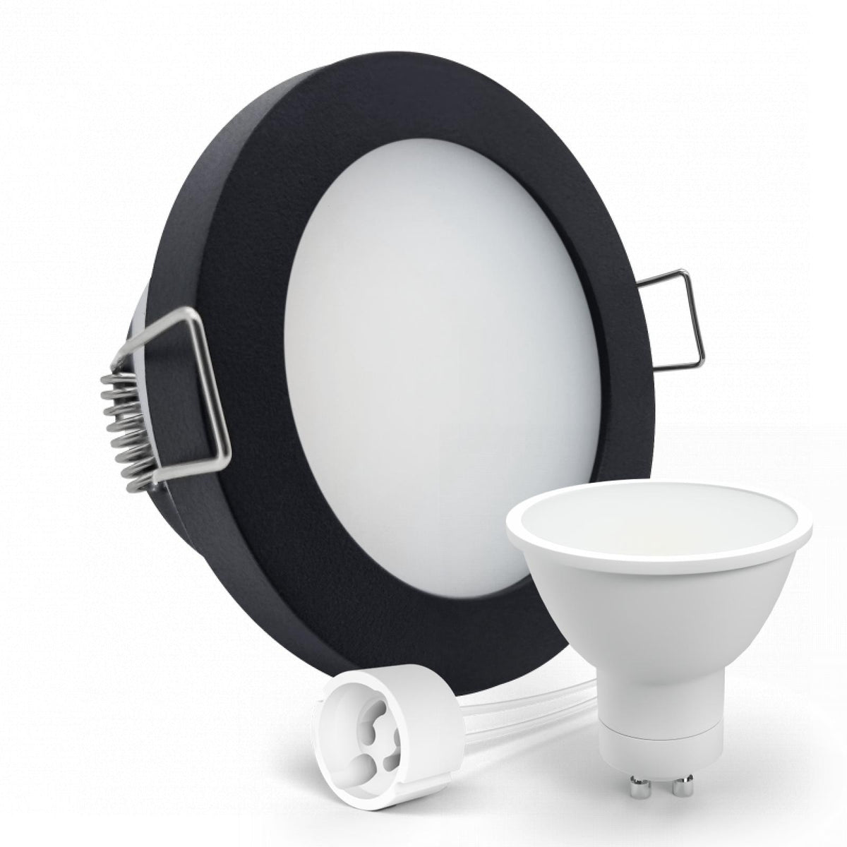 CONCEPTRUN LED Einbaustrahler Spot Feuchtraum IP44 schwarz rund Lochmaß Ø 60mm - 75mm Tiefe 64mm Fassung