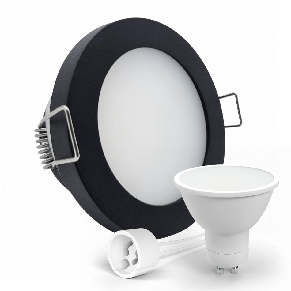 CONCEPTRUN LED Einbaustrahler Spot Feuchtraum IP44 schwarz rund Lochmaß Ø 60mm - 75mm Tiefe 64mm Fassung