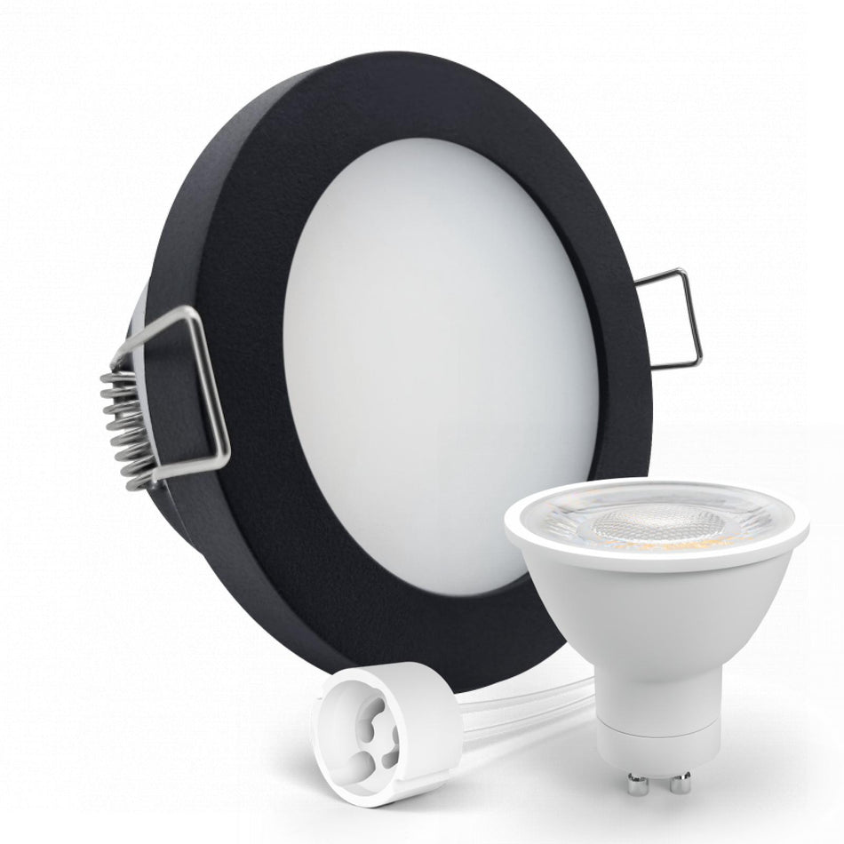 LED Einbaustrahler Spot Feuchtraum IP44 schwarz rund Lochmaß Ø 60mm - 75mm GU10 230V