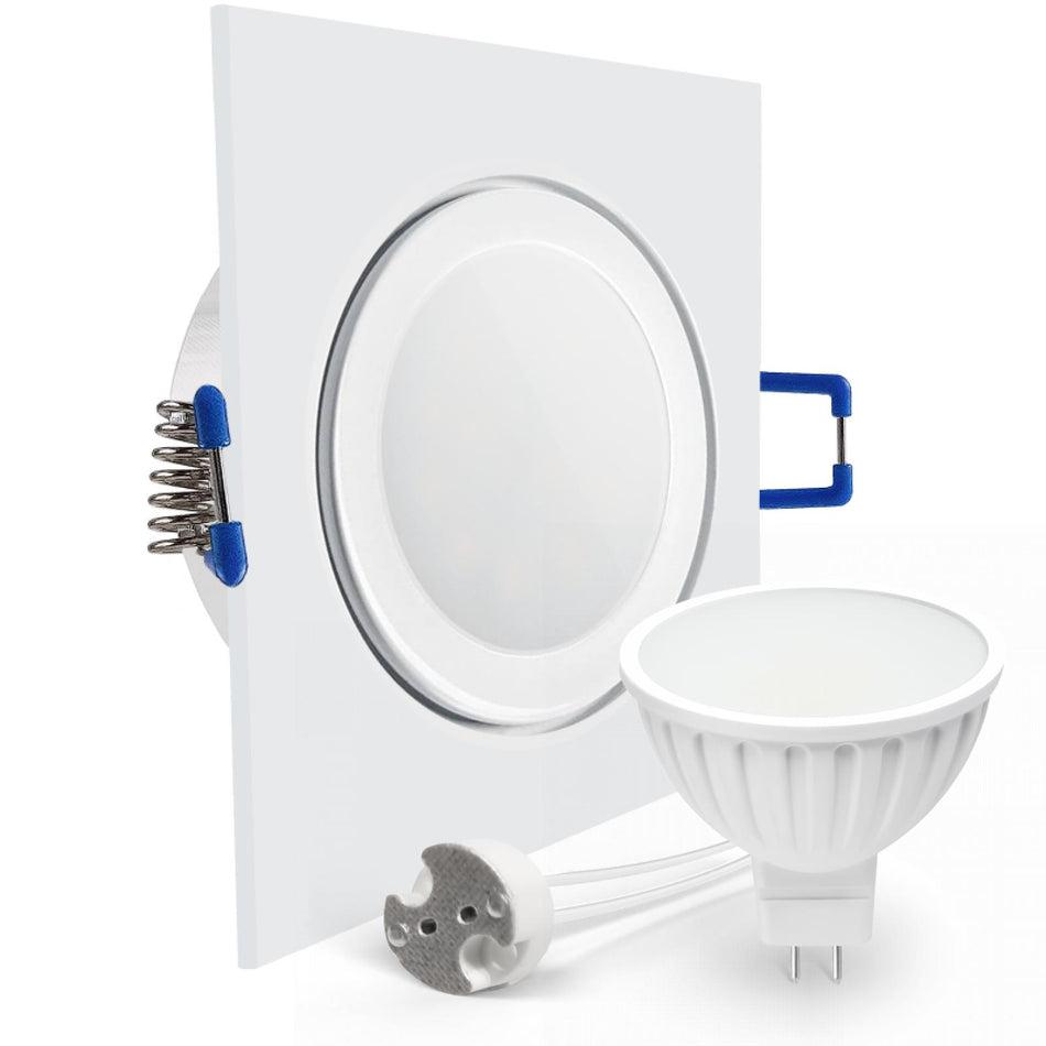 CONCEPTRUN LED Einbaustrahler Spot Feuchtraum IP44 weiß eckig Glas Lochmaß Ø 60mm - 85mm Tiefe 55mm Fassung