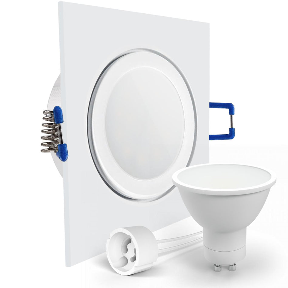 CONCEPTRUN LED Einbaustrahler Spot Feuchtraum IP44 weiß eckig Glas Lochmaß Ø 60mm - 85mm Tiefe 64mm Fassung