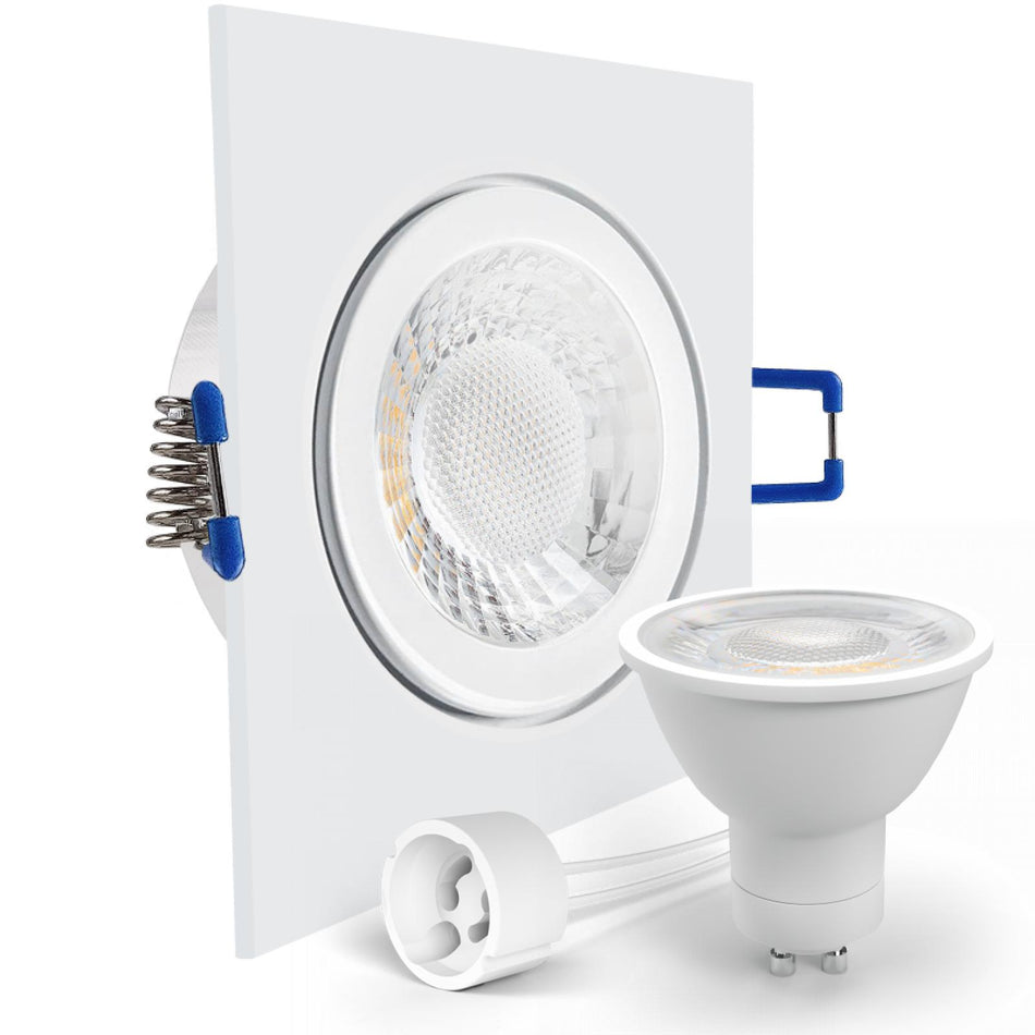 LED Einbaustrahler Spot Feuchtraum IP44 weiß eckig Glas Lochmaß Ø 60mm - 85mm GU10 230V