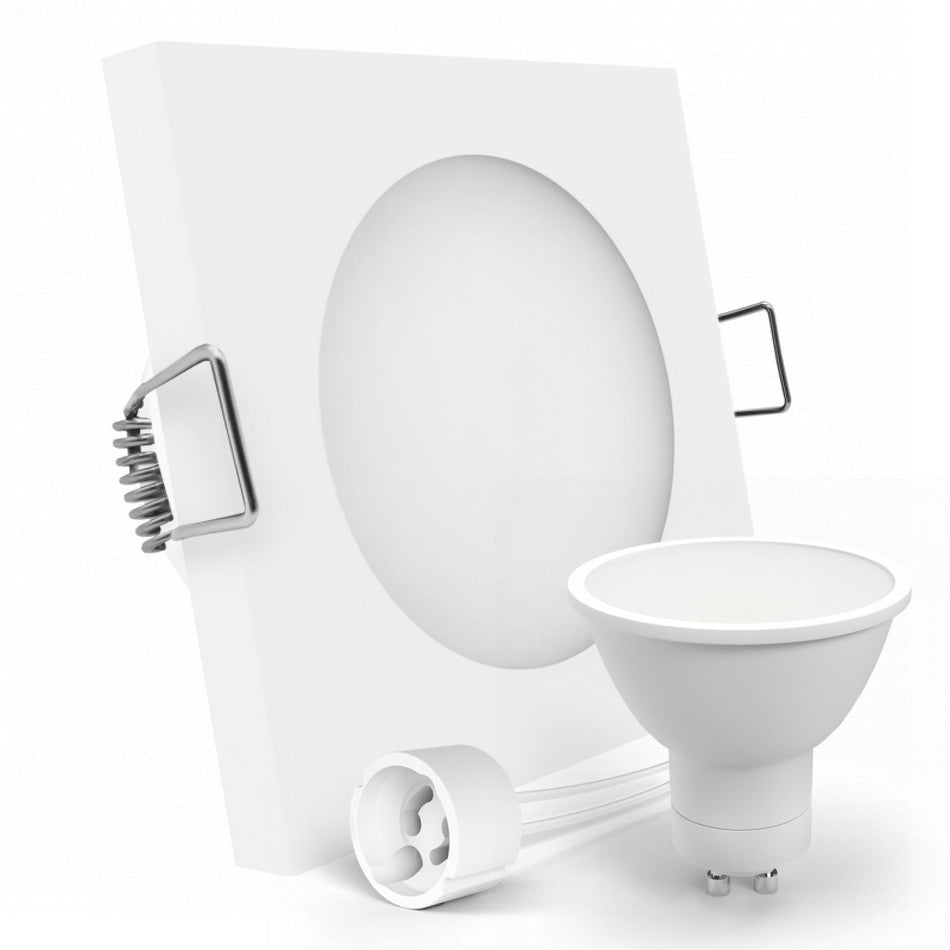 CONCEPTRUN LED Einbaustrahler Spot Feuchtraum IP44 weiß eckig Lochmaß Ø 60mm - 75mm Tiefe 64mm Fassung