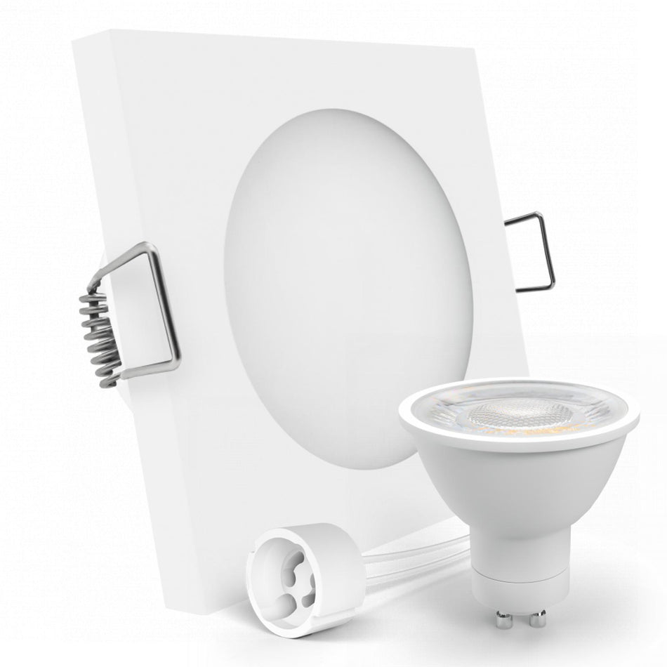 LED Einbaustrahler Spot Feuchtraum IP44 weiß eckig Lochmaß Ø 60mm - 75mm GU10 230V