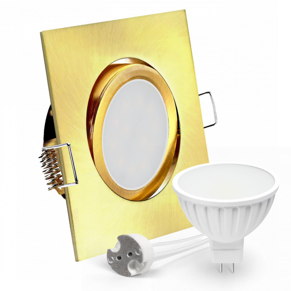 CONCEPTRUN LED Einbaustrahler Spot Gold-Messing gebürstet eckig 30° schwenkbar Lochmaß Ø 68mm - 80mm Tiefe 55mm Fassung