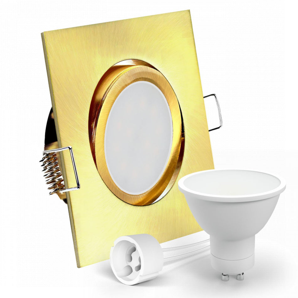 CONCEPTRUN LED Einbaustrahler Spot Gold-Messing gebürstet eckig 30° schwenkbar Lochmaß Ø 68mm - 80mm Tiefe 64mm Fassung