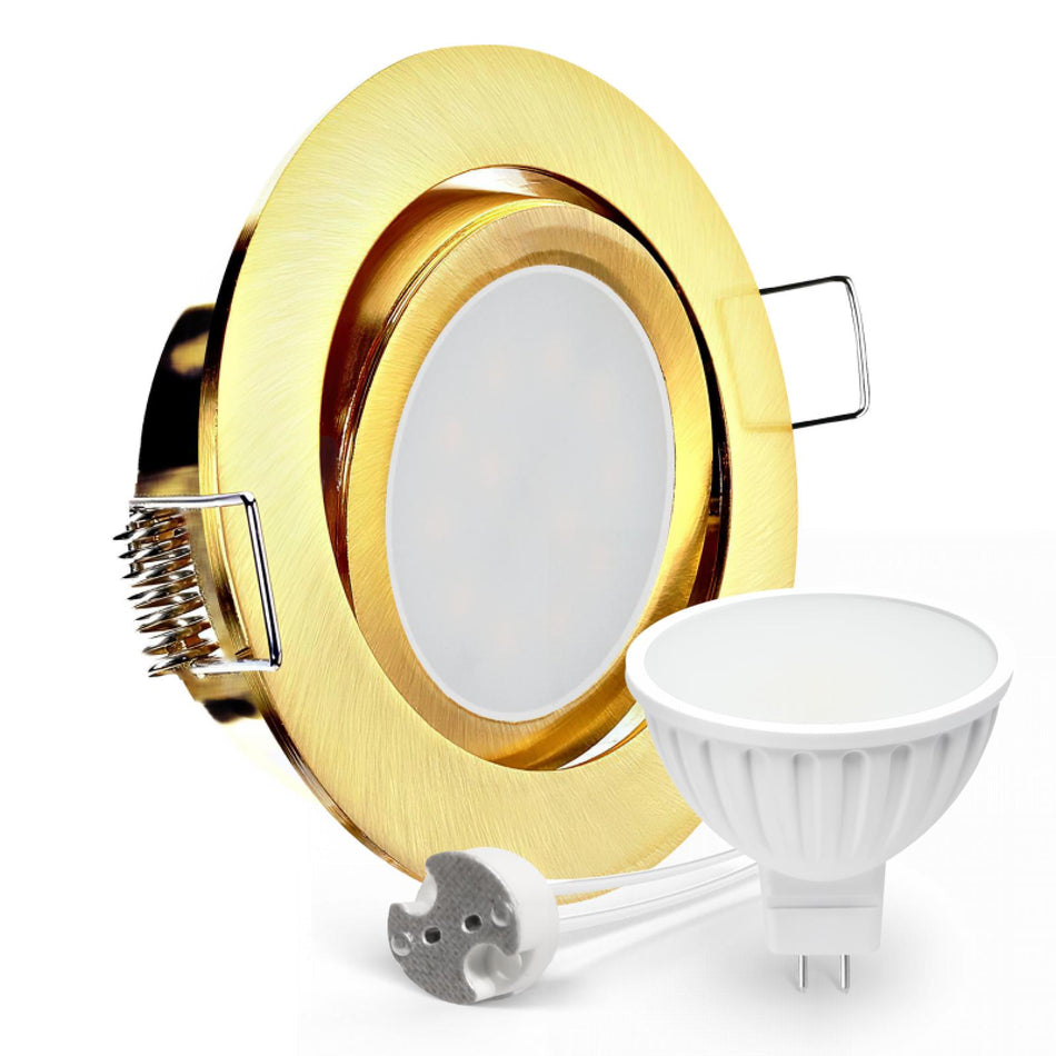 CONCEPTRUN LED Einbaustrahler Spot Gold-Messing gebürstet rund 360° schwenkbar Lochmaß Ø 68mm - 75mm Tiefe 55mm Fassung