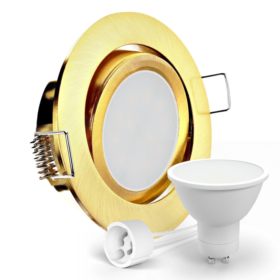 CONCEPTRUN LED Einbaustrahler Spot Gold-Messing gebürstet rund 360° schwenkbar Lochmaß Ø 68mm - 75mm Tiefe 64mm Fassung