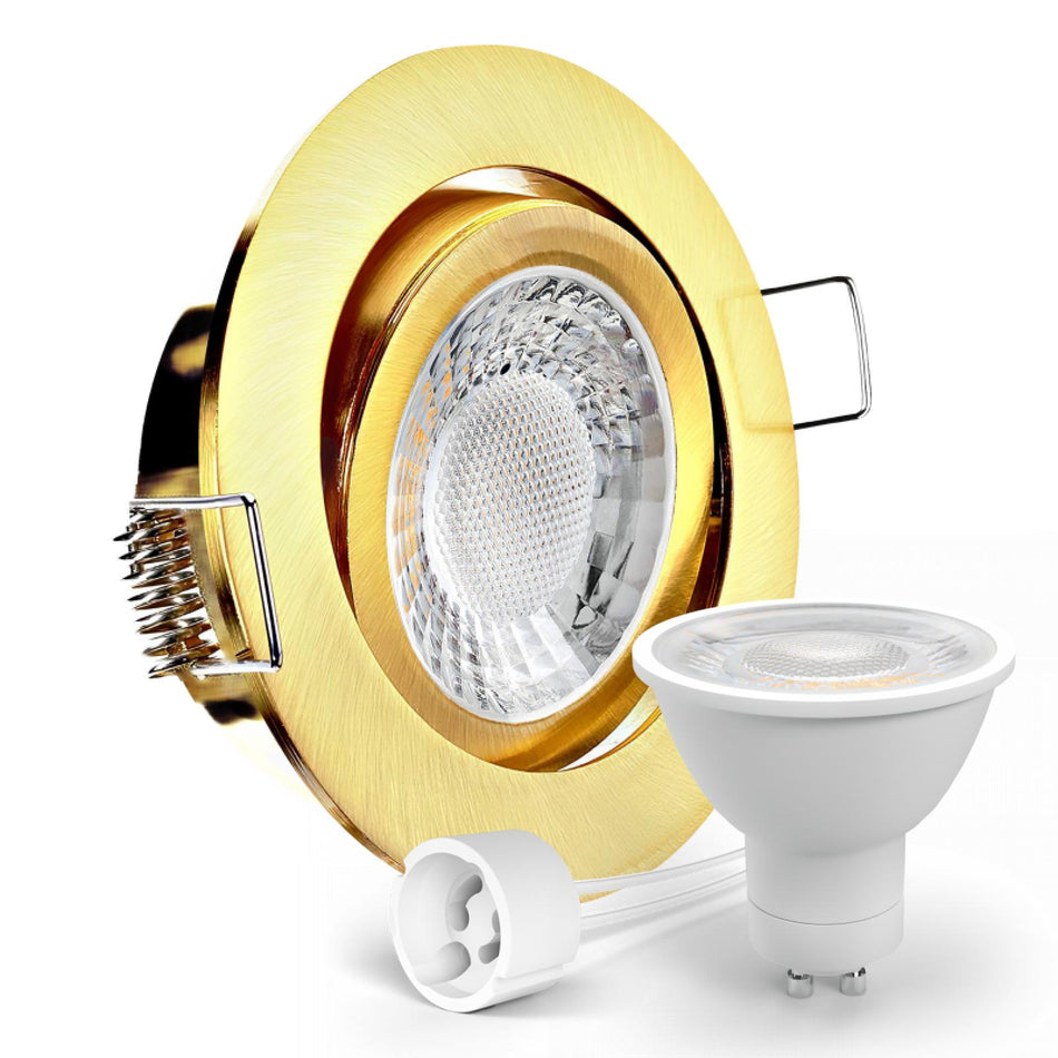 LED Einbaustrahler Spot Gold-Messing gebürstet rund 360° schwenkbar Lochmaß Ø 68mm - 75mm GU10 230V