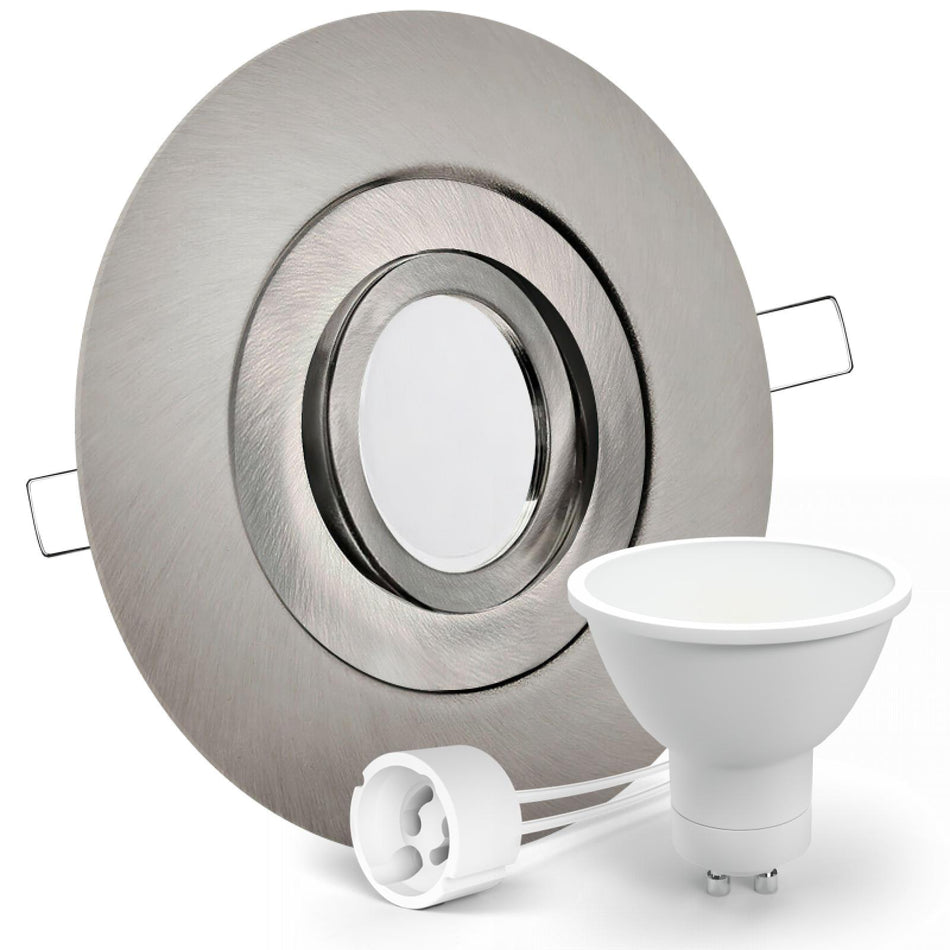 CONCEPTRUN LED Einbaustrahler Spot großer Durchmesser Edelstahl gebürstet rund schwenkbar Lochmaß Ø 68mm - 135mm Tiefe 64mm