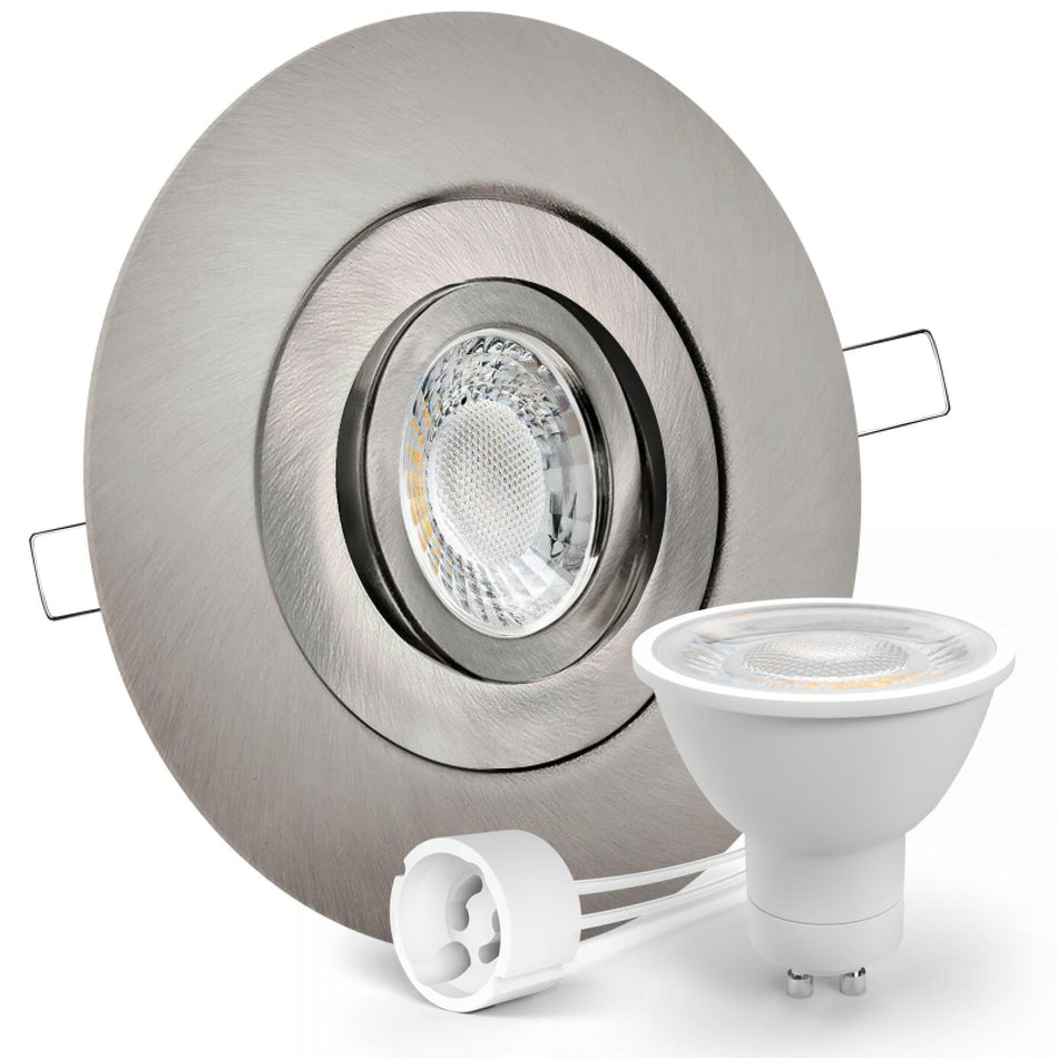LED Einbaustrahler Spot großer Durchmesser Edelstahl gebürstet rund schwenkbar Lochmaß Ø 68mm - 135mm GU10 230V
