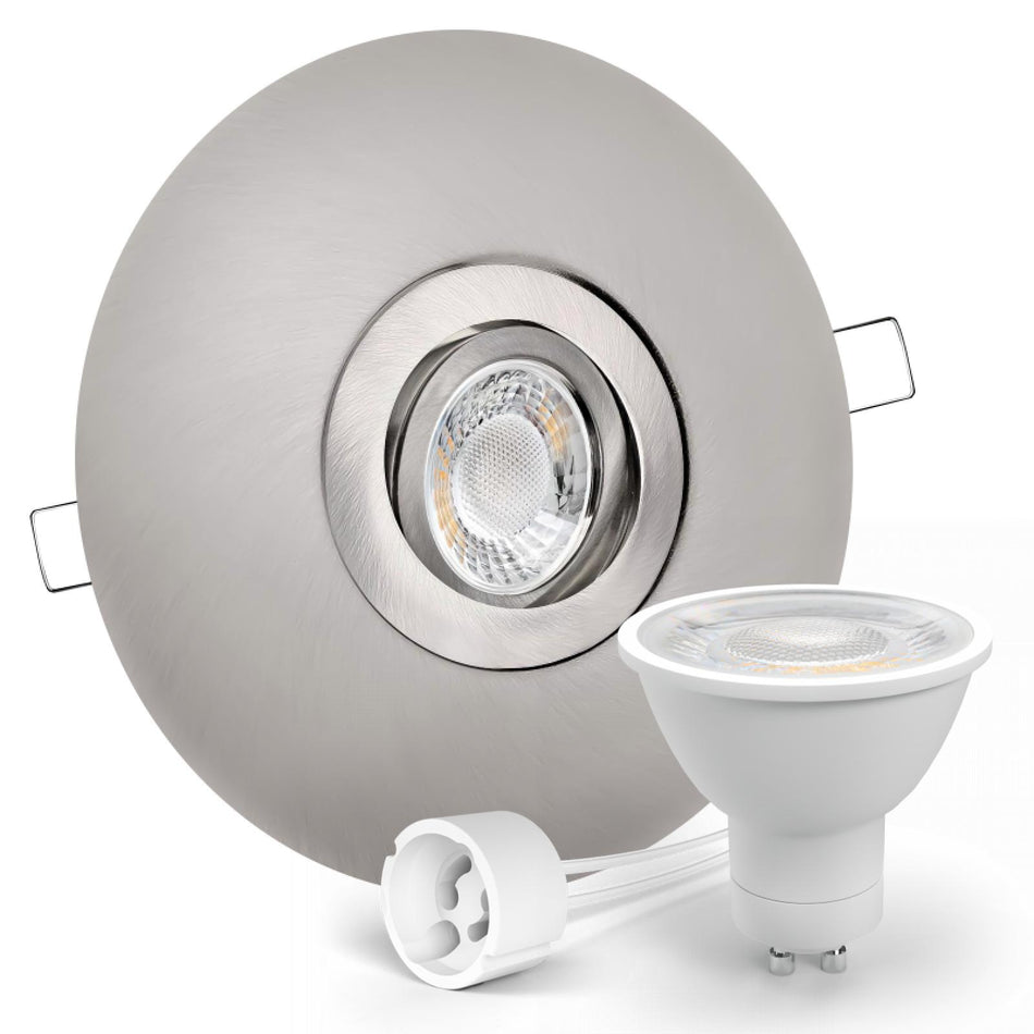 LED Einbaustrahler Spot großer Durchmesser Edelstahl gebürstet rund schwenkbar Lochmaß Ø 68mm - 180mm GU10 230V