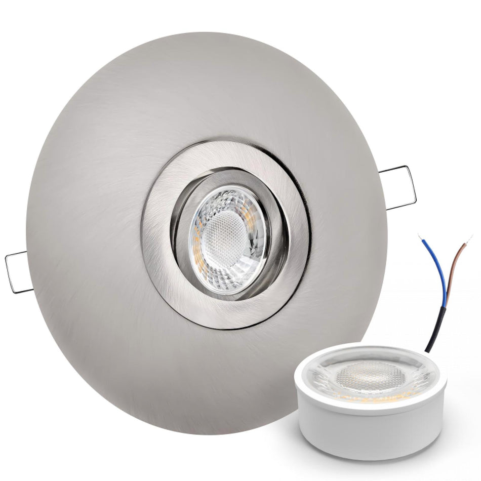 CONCEPTRUN LED Einbaustrahler Spot großer Durchmesser Edelstahl gebürstet rund schwenkbar Lochmaß Ø 68mm - 180mm geringe Tiefe 25mm 5W LED Modul flach dimmbar neutralweiß 230V