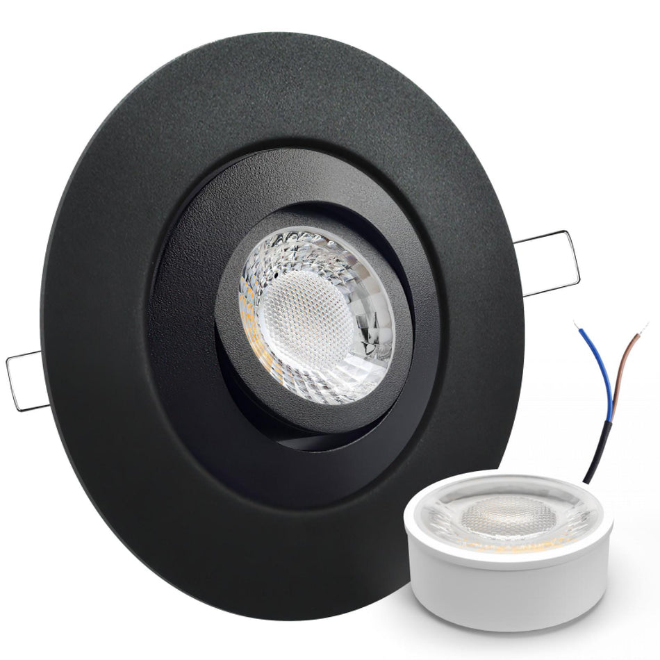 CONCEPTRUN LED Einbaustrahler Spot großer Durchmesser schwarz rund schwenkbar Lochmaß Ø 68mm - 135mm geringe Tiefe 25mm 5W LED Modul flach dimmbar neutralweiß 230V