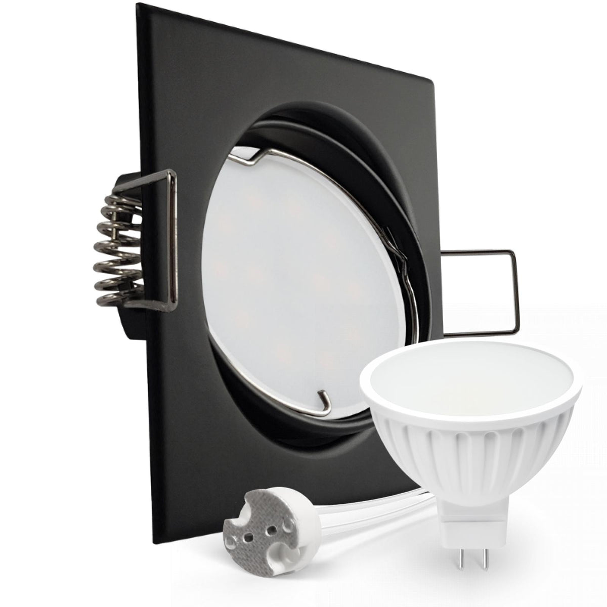 CONCEPTRUN LED Einbaustrahler Spot schwarz eckig 30° schwenkbar Lochmaß Ø 68mm - 78mm Tiefe 55mm Fassung