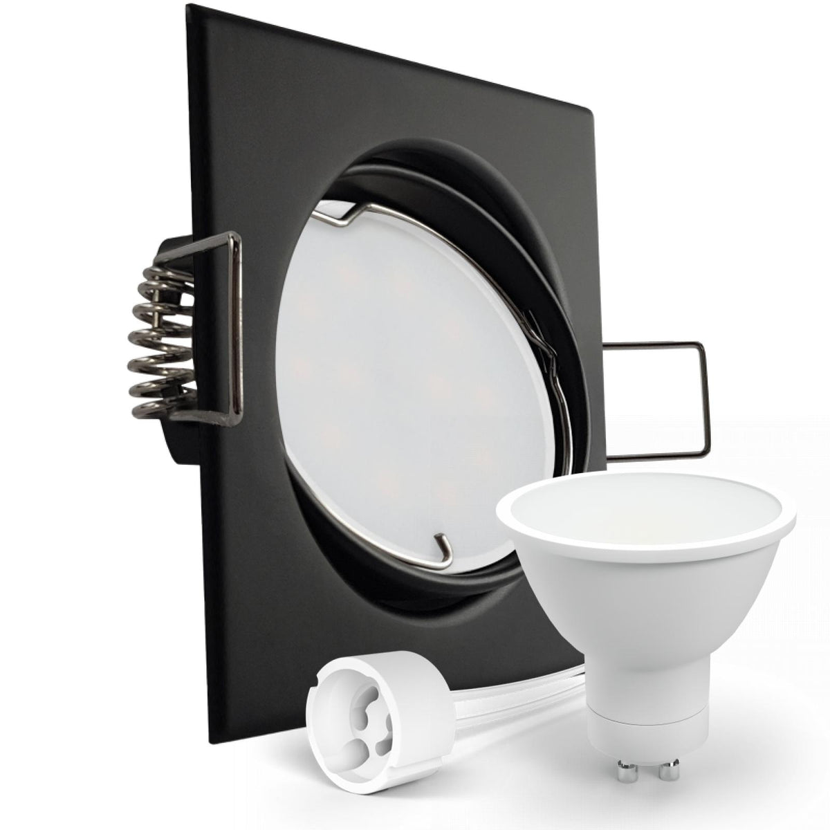 CONCEPTRUN LED Einbaustrahler Spot schwarz eckig 30° schwenkbar Lochmaß Ø 68mm - 78mm Tiefe 64mm Fassung