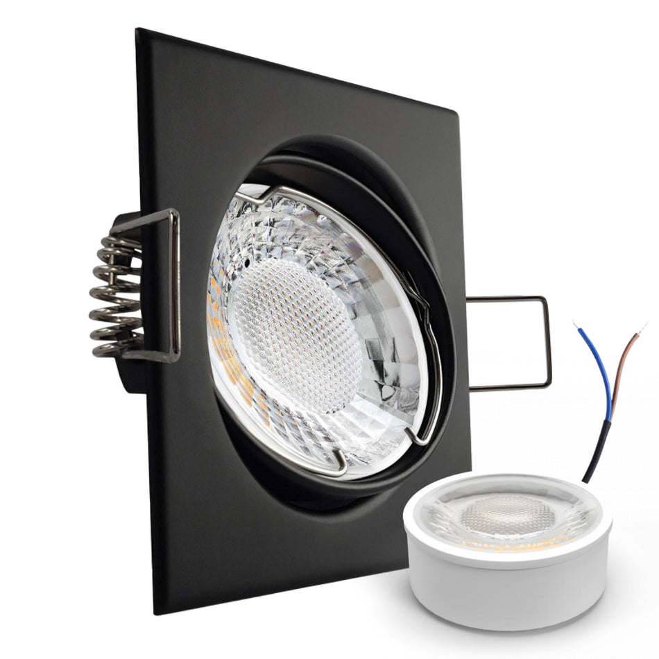 CONCEPTRUN LED Einbaustrahler Spot schwarz eckig 30° schwenkbar Lochmaß Ø 68mm - 78mm geringe Tiefe 38mm 5W LED Modul flach dimmbar neutralweiß 230V