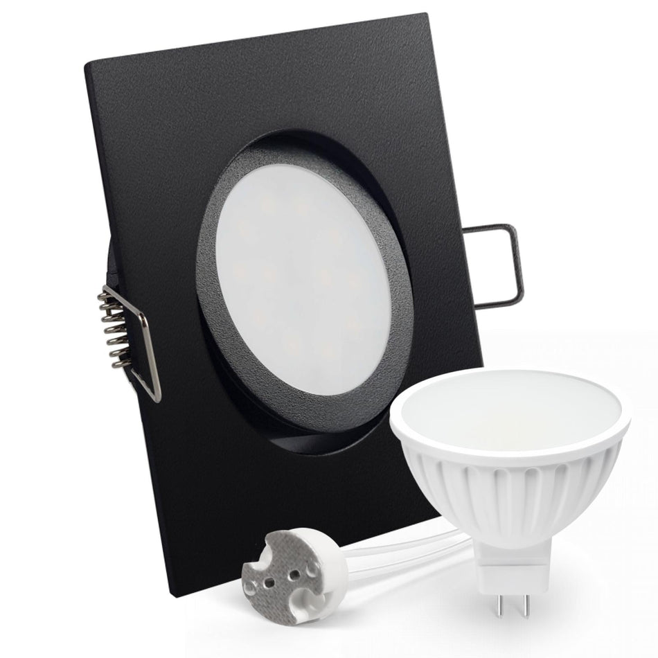 CONCEPTRUN LED Einbaustrahler Spot schwarz eckig 30° schwenkbar Lochmaß Ø 68mm - 80mm Tiefe 55mm Fassung