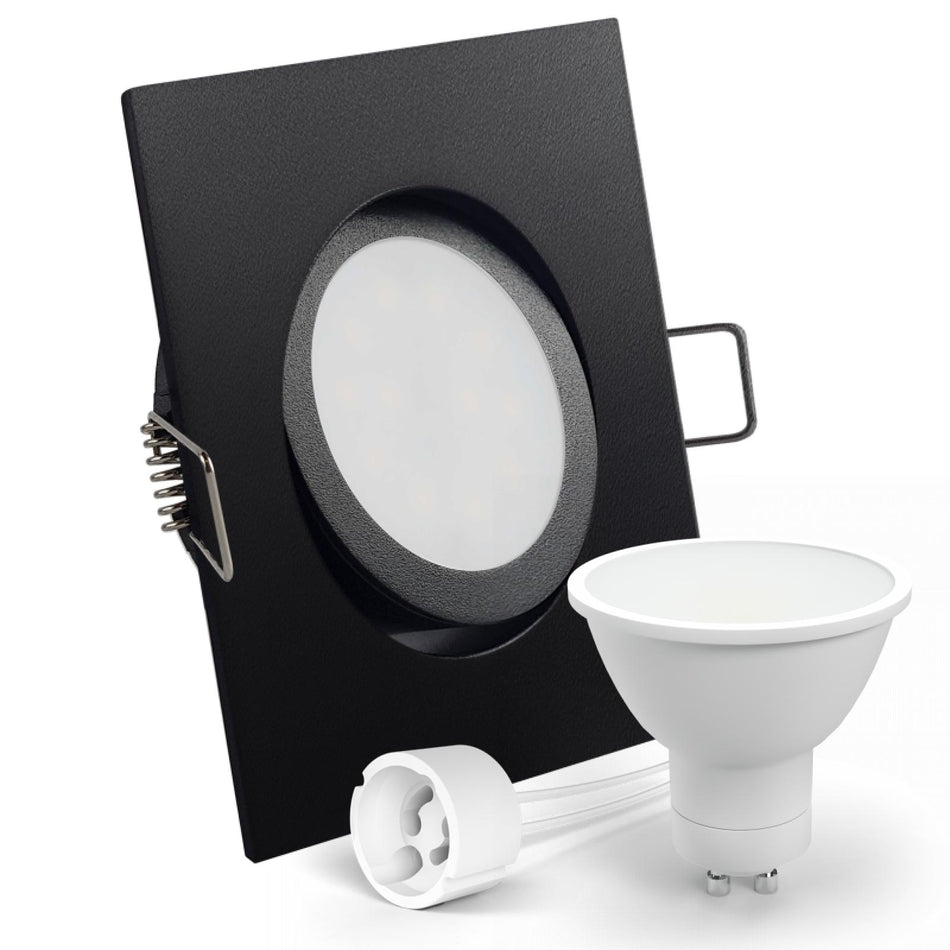 CONCEPTRUN LED Einbaustrahler Spot schwarz eckig 30° schwenkbar Lochmaß Ø 68mm - 80mm Tiefe 64mm Fassung