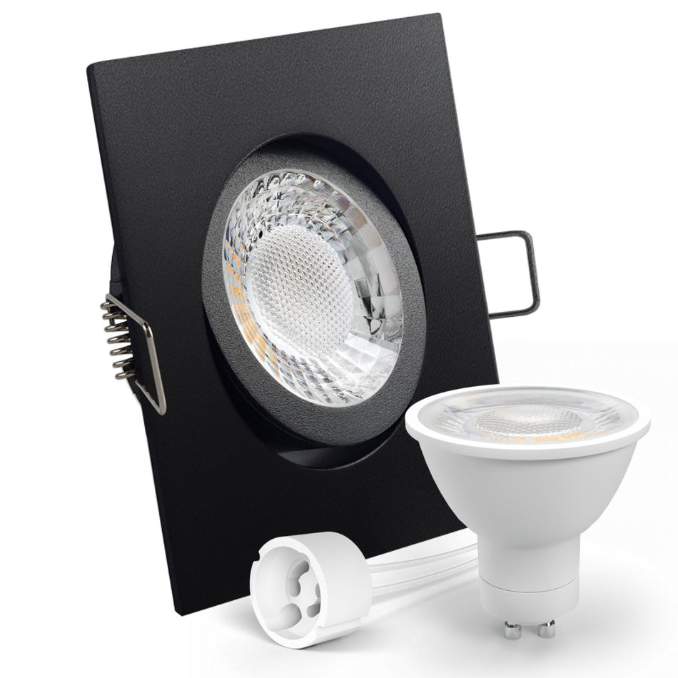 LED Einbaustrahler Spot schwarz eckig 30° schwenkbar Lochmaß Ø 68mm - 80mm GU10 230V