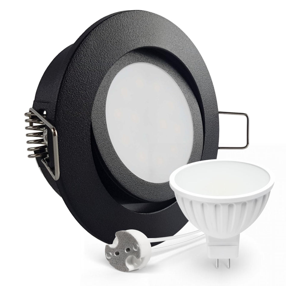 CONCEPTRUN LED Einbaustrahler Spot schwarz rund 360° schwenkbar Lochmaß Ø 68mm - 75mm Tiefe 55mm Fassung