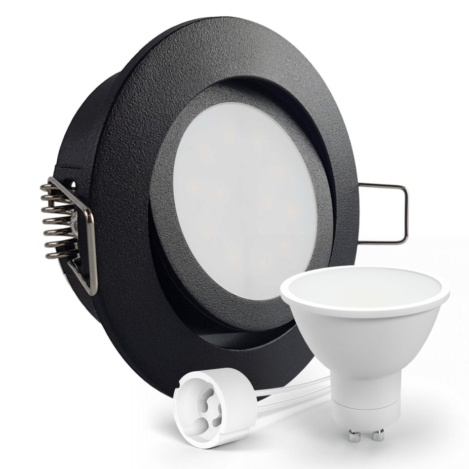 CONCEPTRUN LED Einbaustrahler Spot schwarz rund 360° schwenkbar Lochmaß Ø 68mm - 75mm Tiefe 64mm Fassung