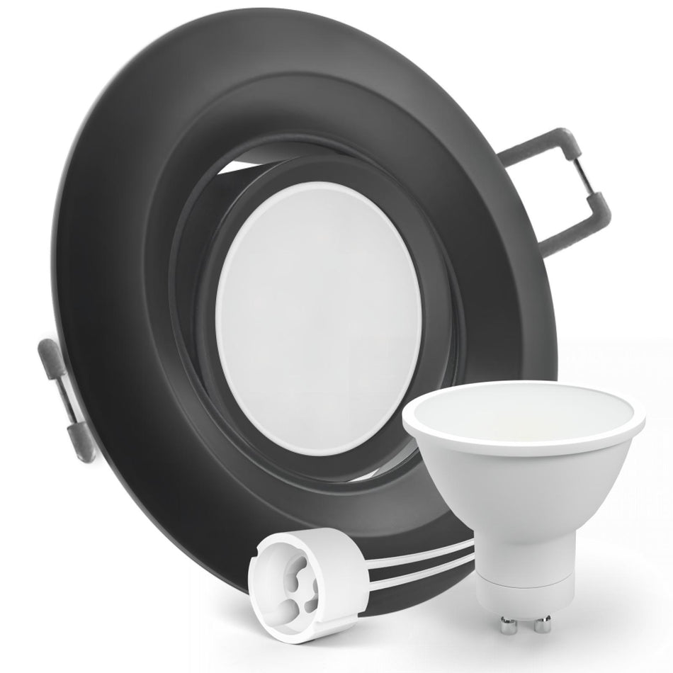 CONCEPTRUN LED Einbaustrahler Spot schwarz rund 360° schwenkbar Lochmaß Ø 68mm - 95mm Tiefe 64mm Fassung