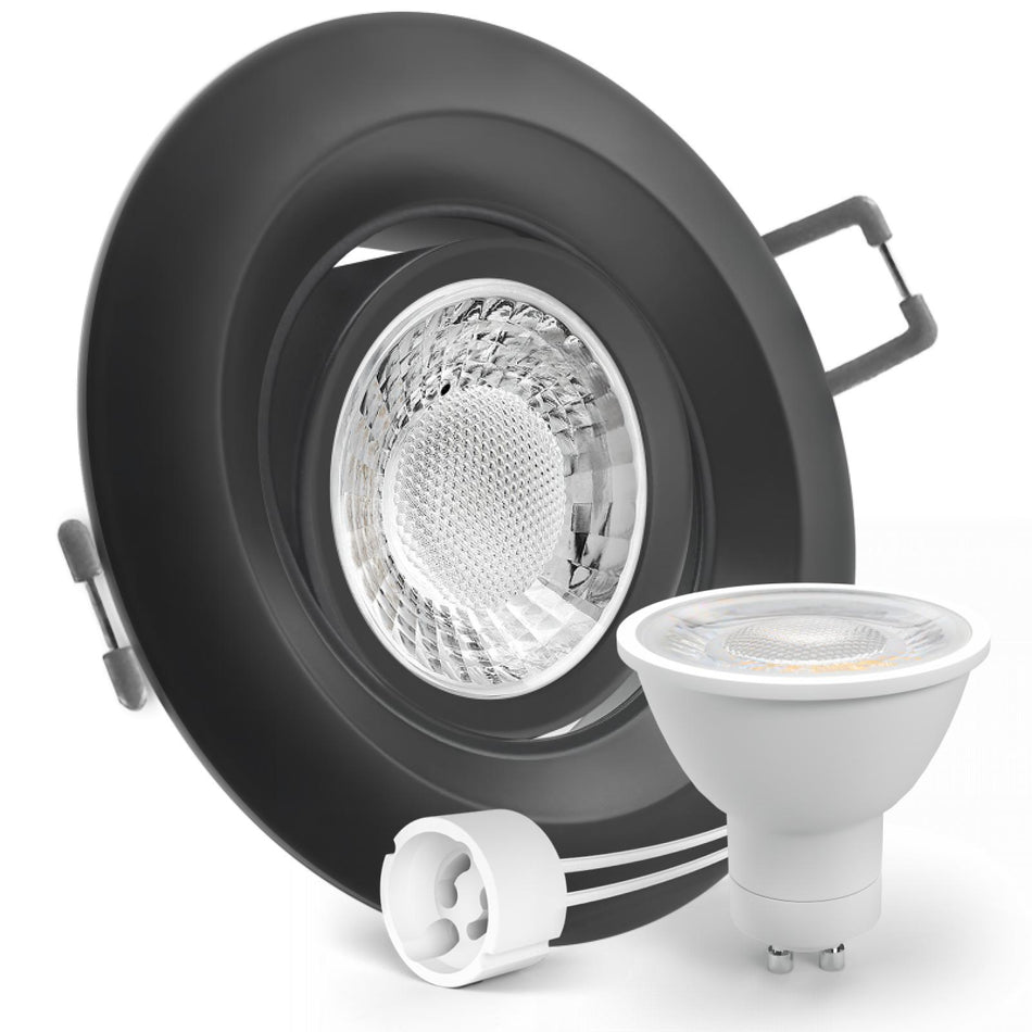 LED Einbaustrahler Spot schwarz rund 360° schwenkbar Lochmaß Ø 68mm - 95mm GU10 230V