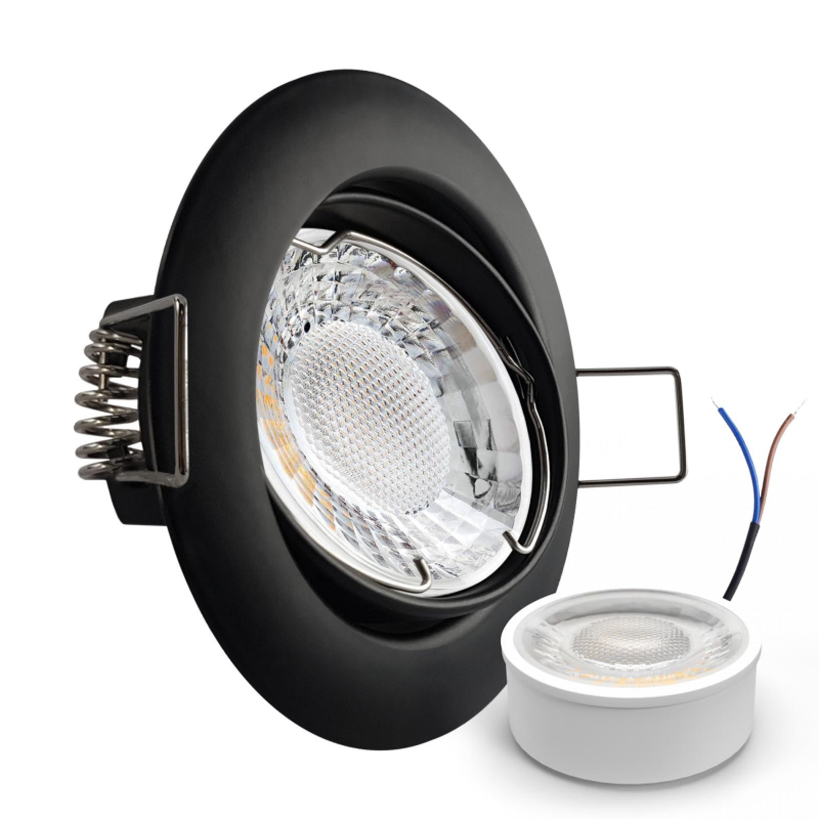 LED Einbaustrahler Schwarz, 5W, Neutralweiß, Dimmbar – Rund, Glasgehäuse, Für 75 Mm Bohrloch, IP20 | Einbau-Spot Deckenstrahler