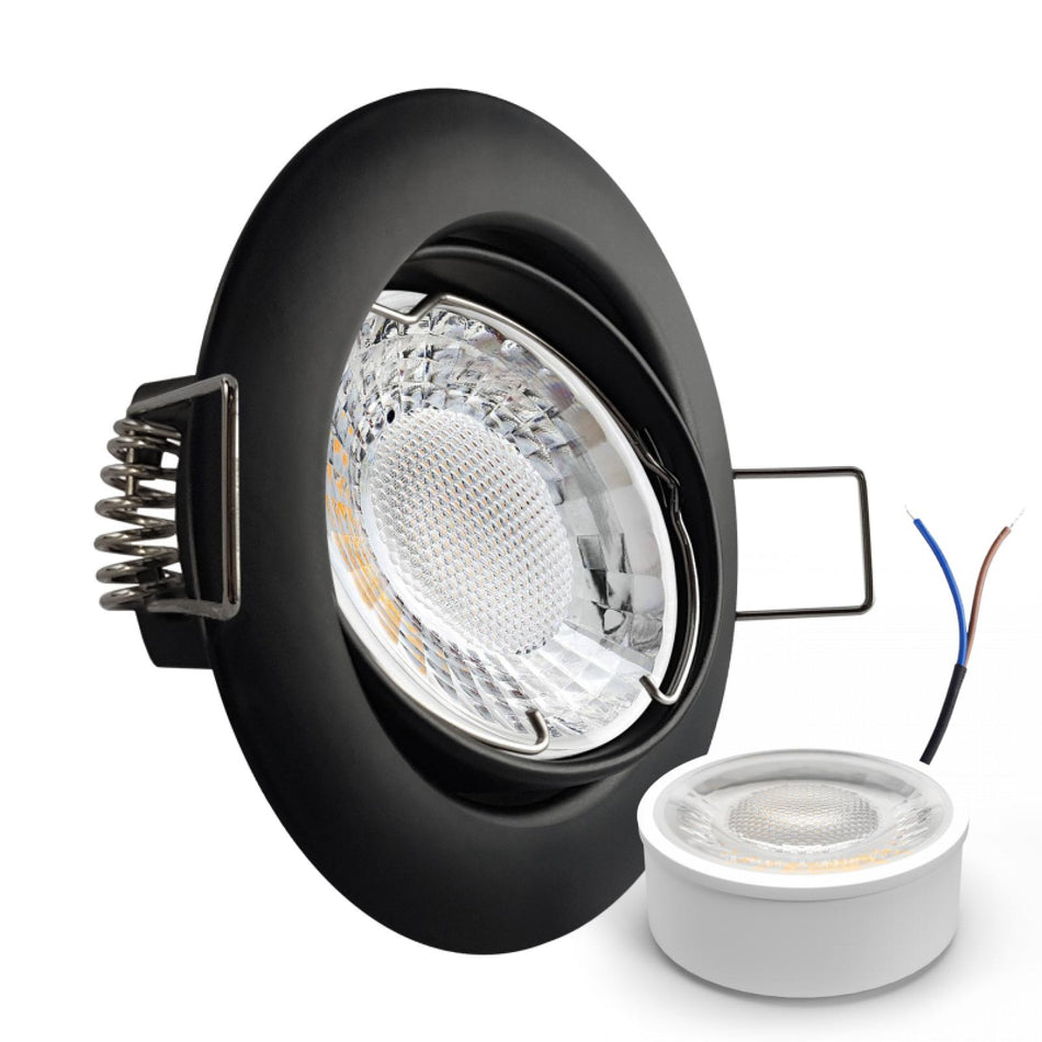 CONCEPTRUN LED Einbaustrahler Spot schwarz rund 360° schwenkbar Lochmaß Ø 75mm - 78mm geringe Tiefe 38mm 5W LED Modul flach dimmbar neutralweiß 230V
