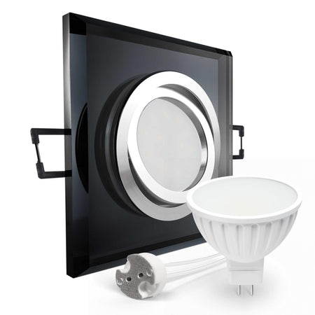 CONCEPTRUN LED Einbaustrahler Spot schwarz spiegelnd eckig Glas 30° schwenkbar Lochmaß Ø 68mm - 80mm Tiefe 55mm Fassung
