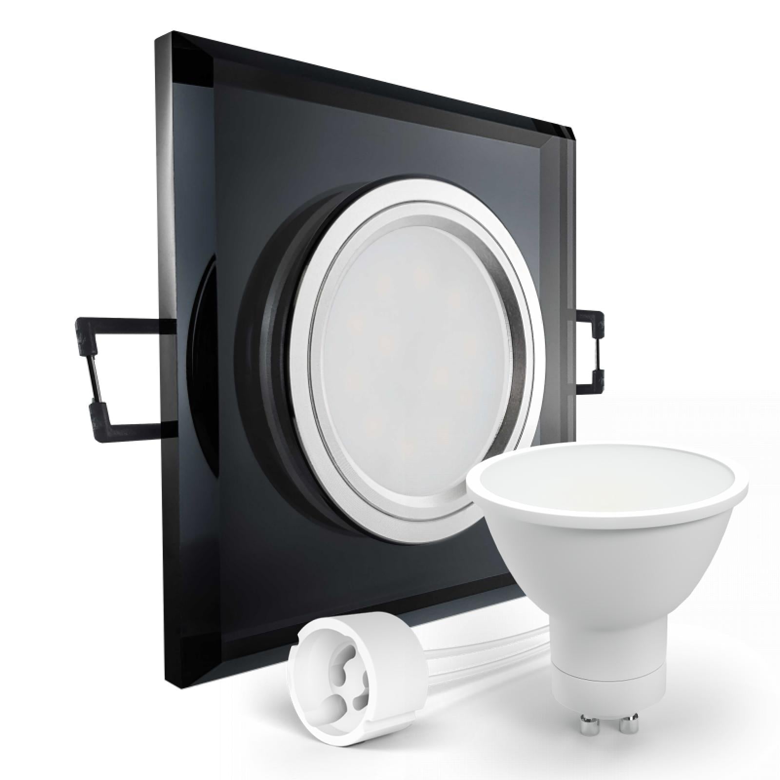 CONCEPTRUN LED Einbaustrahler Spot schwarz spiegelnd eckig Glas Lochmaß Ø 68mm - 80mm Tiefe 64mm Fassung