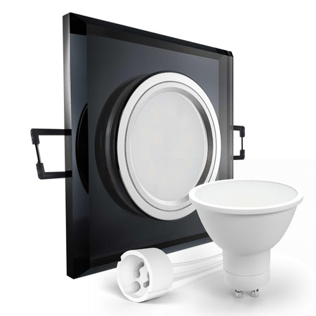 CONCEPTRUN LED Einbaustrahler Spot schwarz spiegelnd eckig Glas Lochmaß Ø 68mm - 80mm Tiefe 64mm Fassung