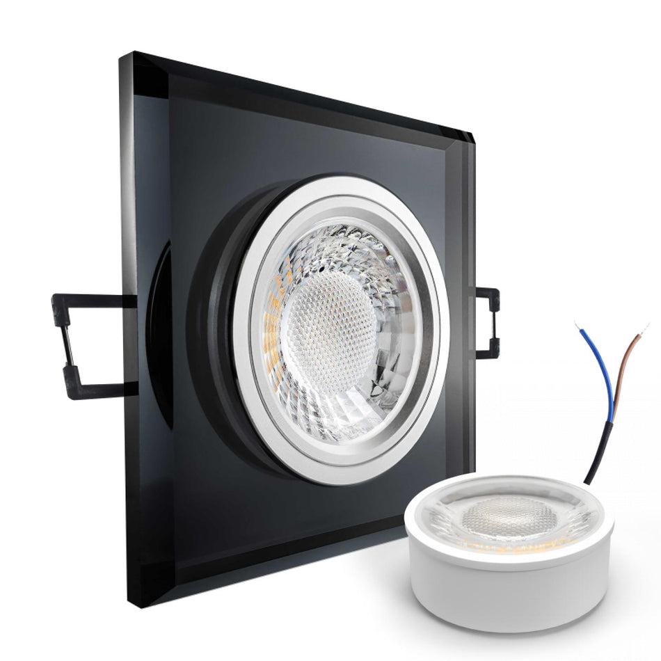 CONCEPTRUN LED Einbaustrahler Spot schwarz spiegelnd eckig Glas Lochmaß Ø 68mm - 80mm geringe Tiefe 24mm 5W LED Modul flach dimmbar neutralweiß 230V