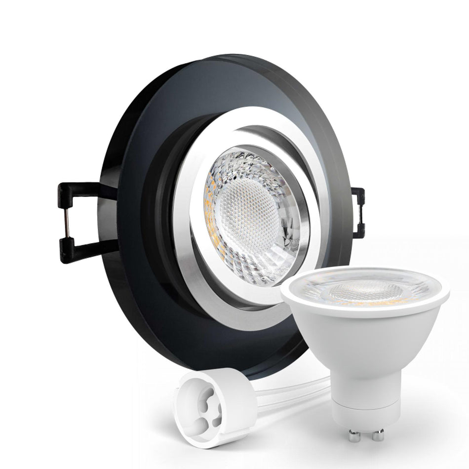 LED Einbaustrahler Spot schwarz spiegelnd rund Glas 360° schwenkbar Lochmaß Ø 68mm - 75mm GU10 230V